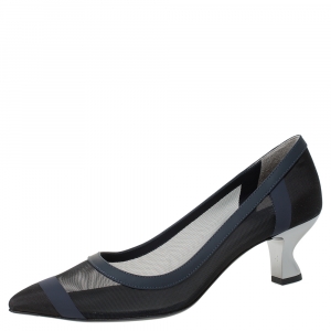 Pre Owned Fendi Black Mesh And Leather Colibri Pointed Toe Pumps Size 39.5