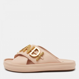 Fendi Pink Leather Fendigraphy Flat Slides Size 38.5