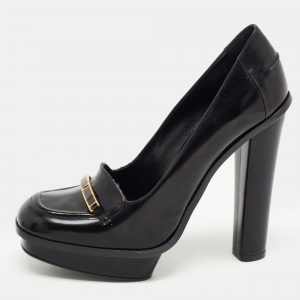 Fendi Black Leather Logo Loafer Platform Pumps Size 38.5