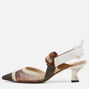 Pre Owned Fendi Multicolor Mesh and Leather Colibri Slingback Pumps Size 40