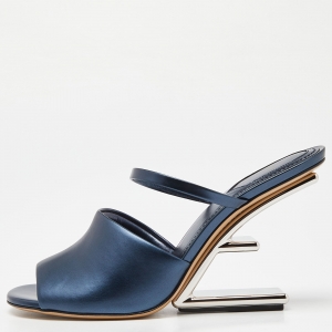 Fendi Blue Leather Fendi First Slide Sandals Size 40