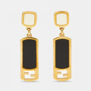 Fendi FF Gold Tone Enamel Drop Earrings