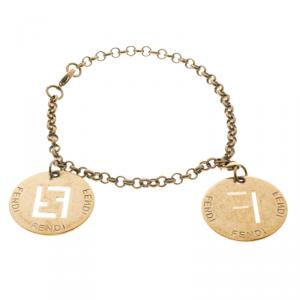 Pre Owned Fendi Logo Identification Gold Tone Charm Bracelet