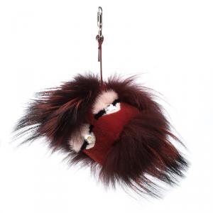 Pre Owned Fendi Red Fur Crystal Monster Bag Charm