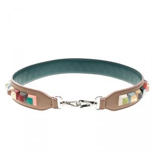 Pre Owned Fendi Beige Leather Multicolor Studs Interchangeable Shoulder Strap