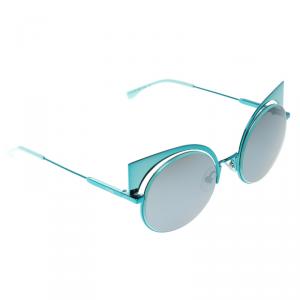 Pre Owned Fendi Metallic Blue FF 0177/S Mirror Round Sunglasses 