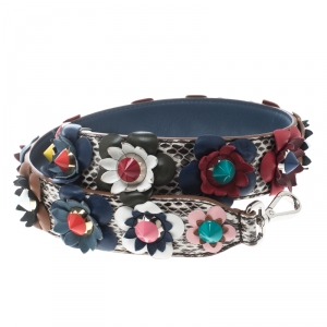 Pre Owned Fendi Multicolor Python and Leather Floral Applique Interchangeable Shoulder Strap