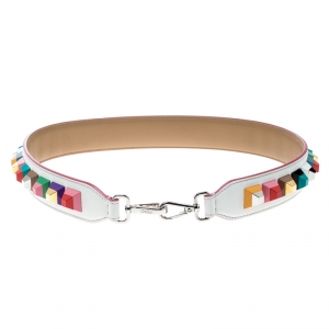 Pre Owned Fendi White/Multicolor Leather Strap You Bag Strap