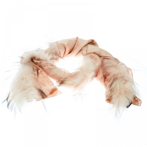 مملوكة مسبقًا Fendi Beige Silk Fox Fur Trim Detail Stole