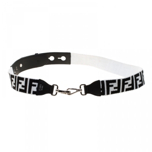 Pre Owned Fendi White/Black Leather and Fabric Strap You Shoulder Strap