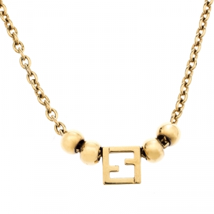 Pre Owned  قلادة فندي FF بخرز سلسلة ذهبية