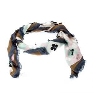 مملوكة مسبقًا Fendi Multicolor Flowers Print Silk and Wool Fringed Edge Shawl