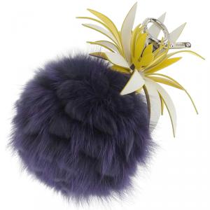 Pre Owned Fendi Purple/Yellow Fur and Leather Pineapple Bag Charm and Key Holder
