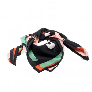 Pre Owned Fendi Multicolor Abstract Pom Pom Printed Silk Square Scarf