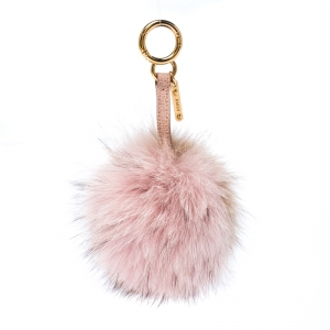 Pre Owned Fendi Light Pink/Brown Fur Pom Pom Bag Charm