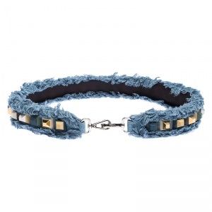Pre Owned Fendi Blue Denim Studded Interchangeable Shoulder Strap