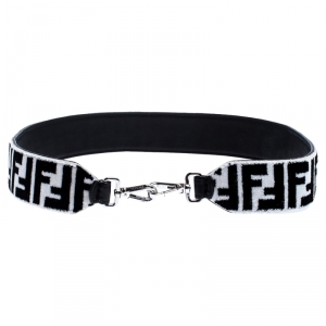 Pre Owned Fendi White/Black Zucca Velvet Strap You Bag Strap