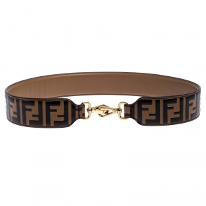 Pre Owned Fendi Brown/Black Zucca Leather Strap You Bag Strap