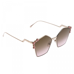 Pre Owned Fendi Rose Gold and Pink Gradient Mirrored FF 0261/S Cat Eye Sunglasses 