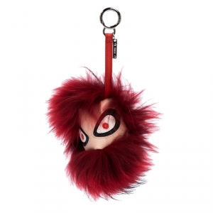 Pre Owned Fendi Red Fur Bag Bugs Leather Key Chain / Bag Charm