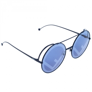 Pre Owned Fendi Blue Tone Cliché Print 0285/S Run Away Round Sunglasses