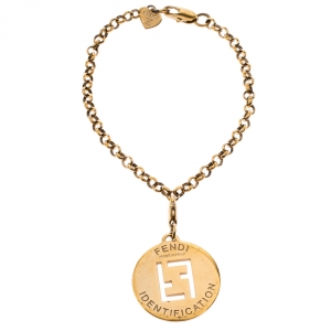 Pre Owned Fendi Gold Tone ID Pendant Chain Bracelet