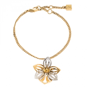 Pre Owned Fendi Blossom Flower Charm Two Tone Bracelet