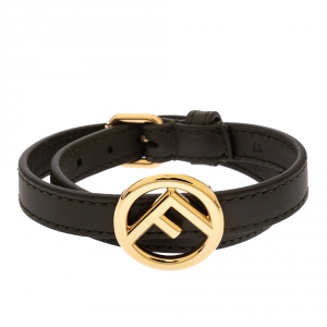 Fendi F Is Fendi Green Leather Gold Tone Double Wrap Bracelet M