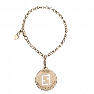 Pre Owned Fendi FF Identification Charm Gold Tone Bracelet