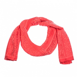  Fendi Coral Red Logo Monogram Silk Stole 