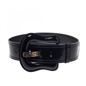 Pre Owned Fendi Black Patent Leather Waist B Buckle Belt 75CM