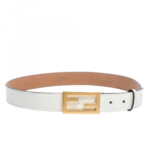Fendi White Leather FF Logo Buckle Belt 85CM