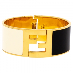 Pre Owned Fendi Enamel Fendista Gold Tone Bangle Size S