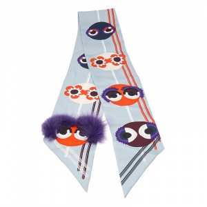 Pre Owned Fendi Blue Monster Print Silk Maxi Bandeau Scarf
