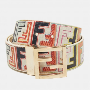 Fendi Multicolor Zucca Coated Canvas FF Logo Belt 85CM