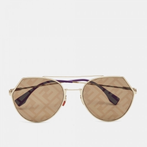 Pre Owned Fendi Gold FF0194/S Round Sunglasses