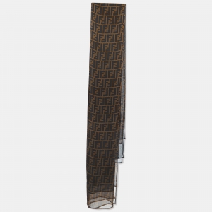 Pre Owned Fendi Brown Zucca Silk Chiffon Layered Scarf