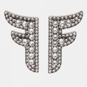 Fendi F Crystals Silver Tone Earrings