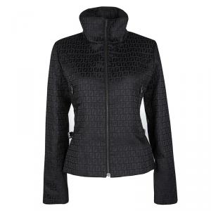 Pre Owned Fendi Black Zucca Pattern Zip Front Jacket M