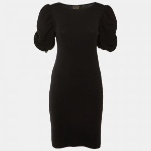 Pre Owned Fendi Black Merino Wool Puff Sleeve Knee Length Dress M