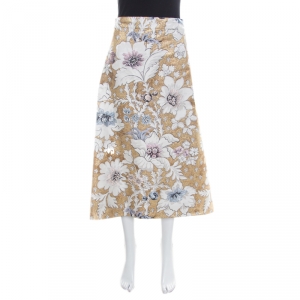 Pre Owned Fendi Metallic Floral Jacquard Tie Detail Apron Skirt S