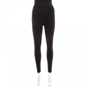 Pre Owned Fendi Black Floral Jacquard Lurex Knit Elasticized Waist Jogger Pants M