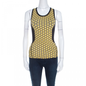 Pre Owned Fendi Canary Yellow Bag Bugs Eye Print Perforated Trim Tank Top S