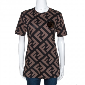 Pre Owned Fendi Brown Zucca Print Cotton Crew Neck T- Shirt S
