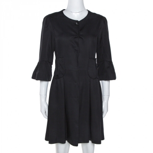 Pre Owned Fendi Black Silk Pleated Coat Dress M
