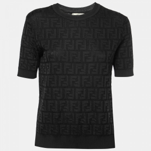 Fendi Black Zucca Monogram Knit Pullover Top S 