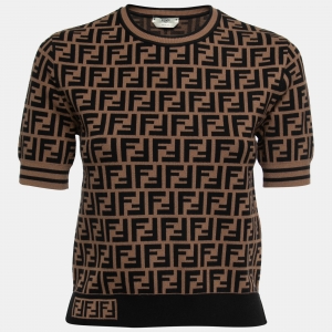 Pre Owned Fendi Brown Zucca Monogram Knit Pullover Top S   
