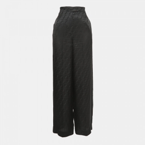 Pre Owned Fendi Black FF Monogram Silk Trousers XS
