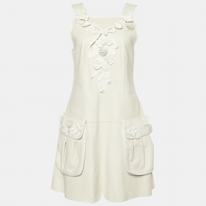 Pre Owned Fendi Off White Lambskin Leather Mini Dress M