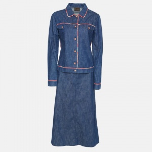 Fendi Jeans Vintage Blue Denim Skirt & Jacket Set M